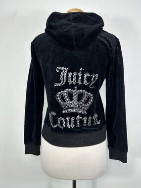 Y2K Juicy Couture Black Label Velour Full Zip Hoodie Juniors Size XL